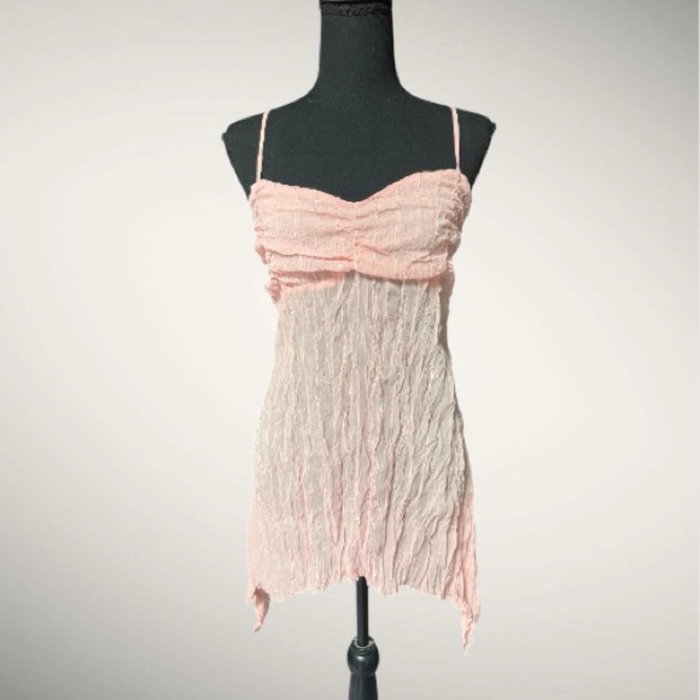 MKM Designs Y2K Blush Pink Crinkle Spaghetti Strap Camisole Size Large